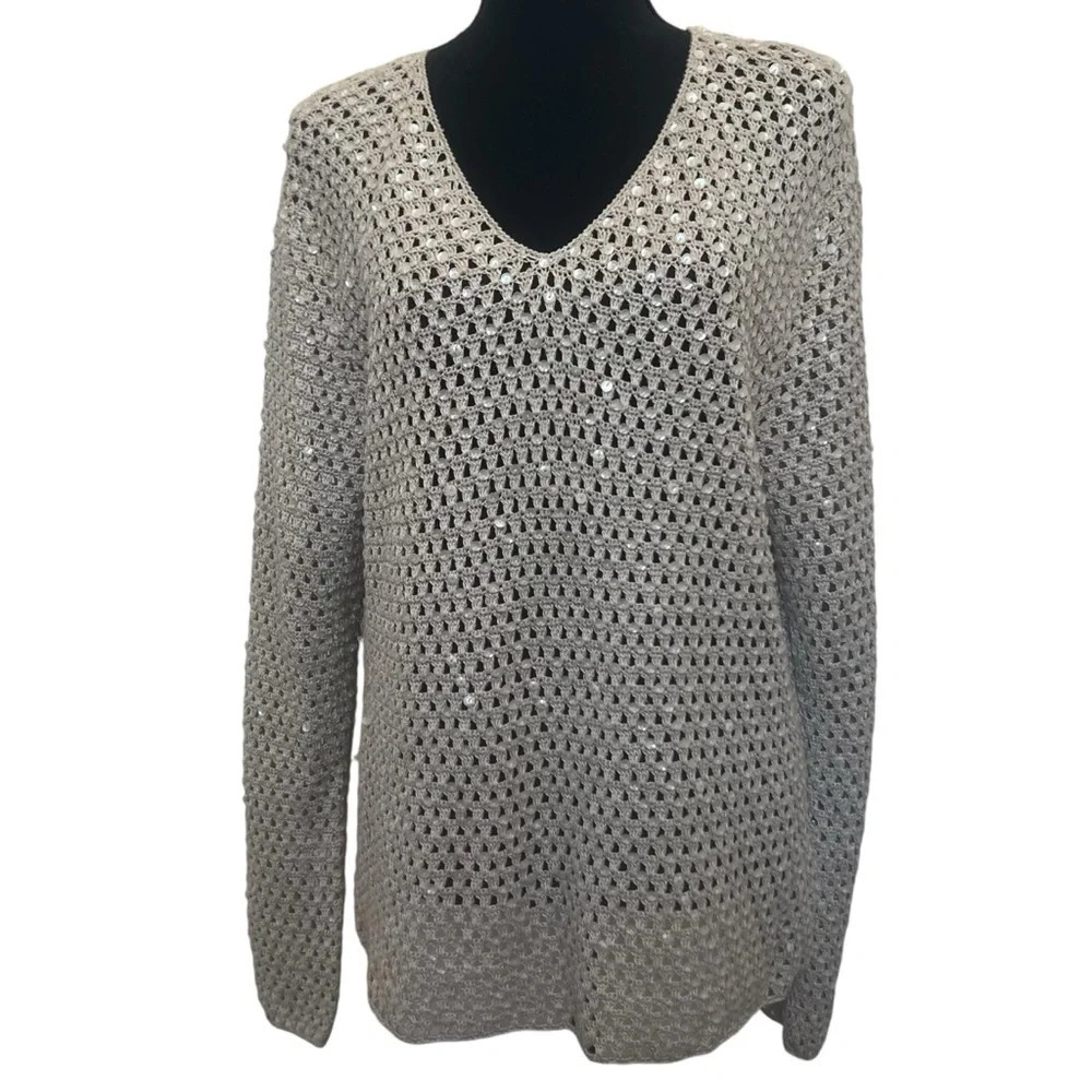 Colette Mordo for Sadimara Linen Blend Open Knit Sweater‎ Beige Size Large NWT